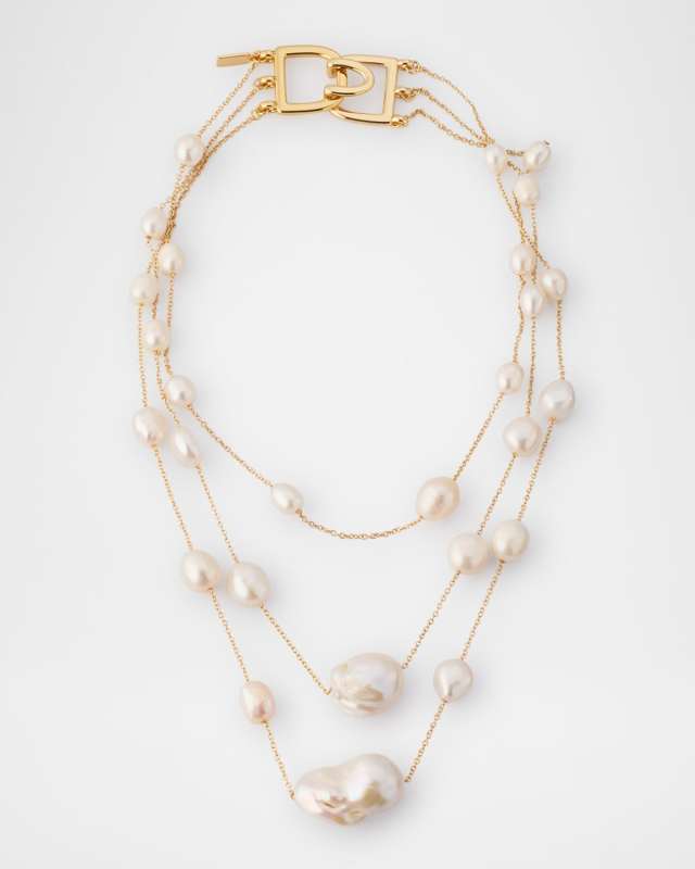 3-Row Chain Necklace with Freshwater Pearl Stations